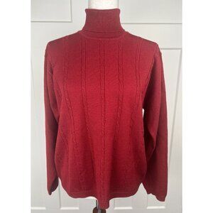 Preswick & Moore 100% Merino Wool Cable Knit Turtleneck Sweater Ruby Red Large